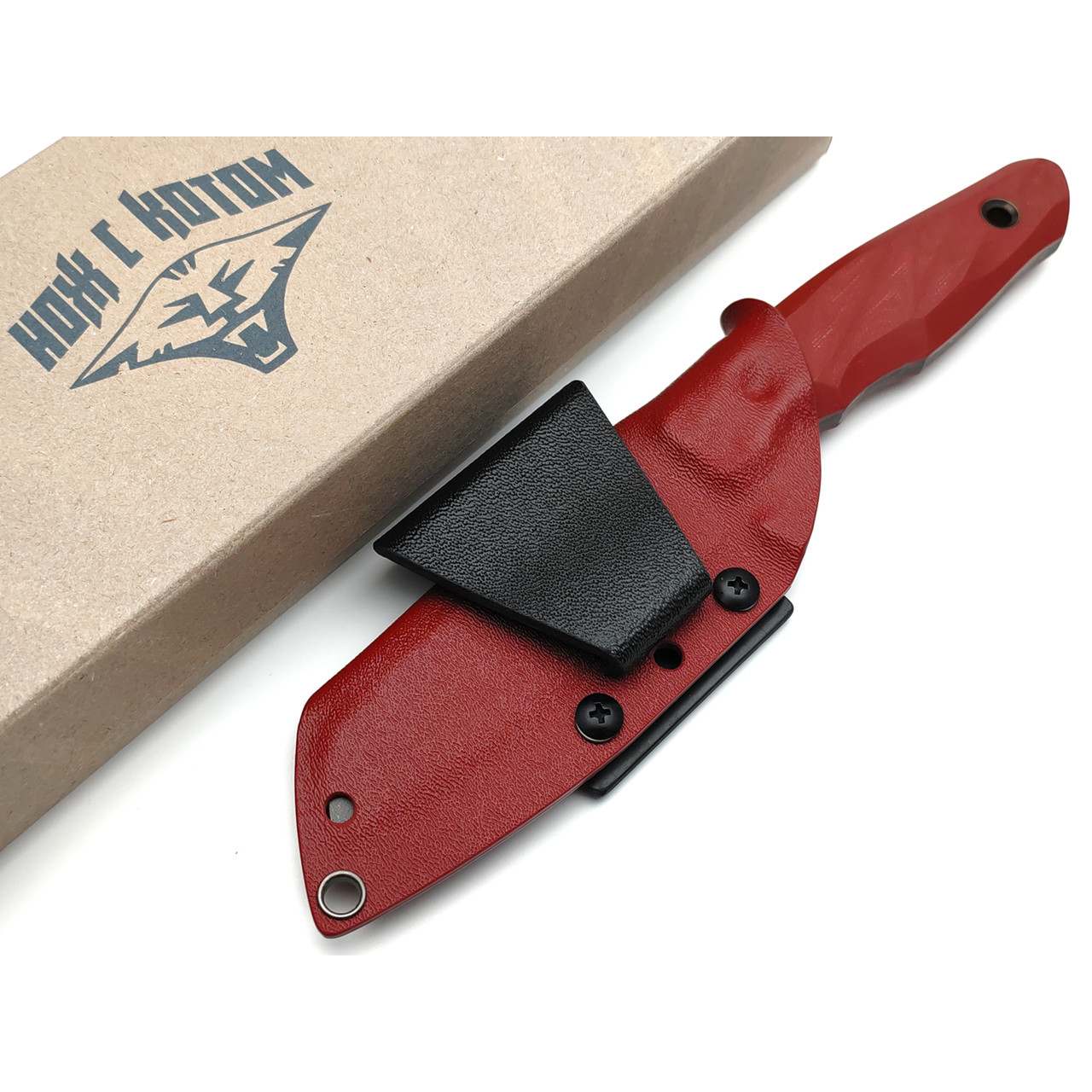 Нож с Котом Листопад сталь Cr12 блэквош, рукоять G10 bordo, kydex bordo