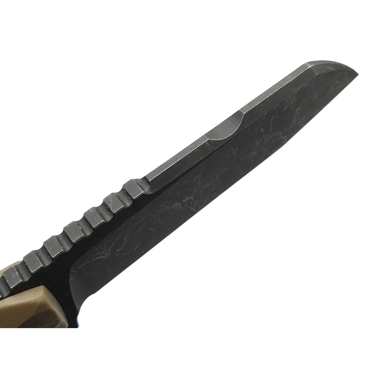 Нож с Котом Листопад сталь Cr12 блэквош, обух 6 мм, рукоять G10 tan, kydex tan