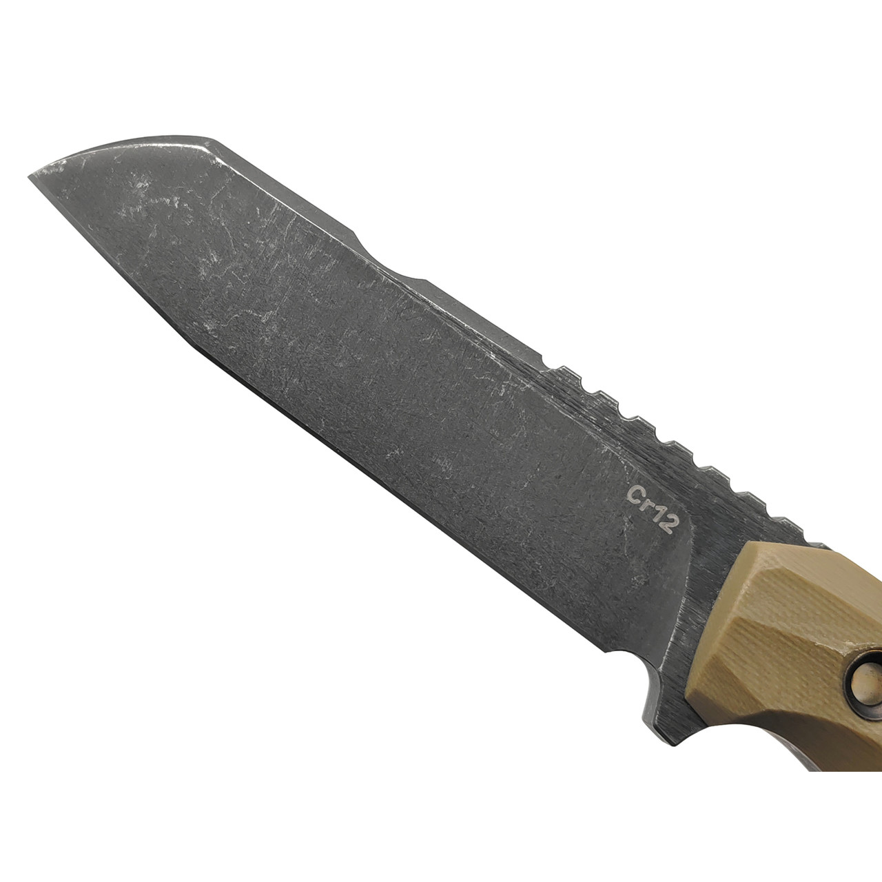 Нож с Котом Листопад сталь Cr12 блэквош, обух 6 мм, рукоять G10 tan, kydex tan