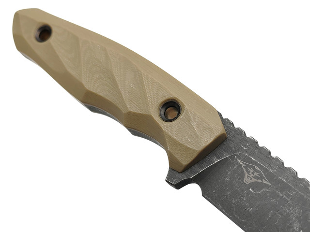 Нож с Котом Листопад сталь Cr12 blackwash, обух 6 мм, рукоять G10 tan, kydex tan