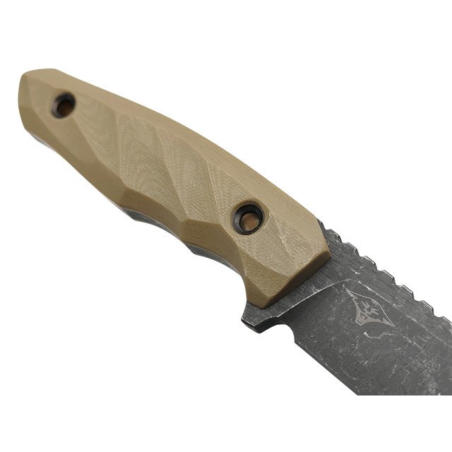 Нож с Котом Листопад сталь Cr12 блэквош, обух 6 мм, рукоять G10 tan, kydex tan