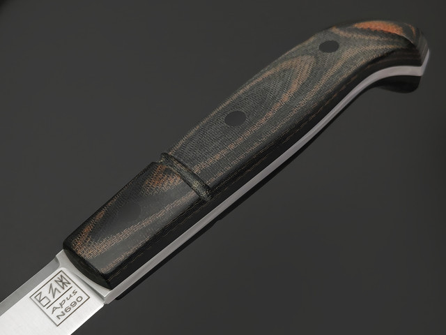 Zh Knives нож Septima 1 сталь N690 satin, рукоять Micarta black & brown, пины карбон