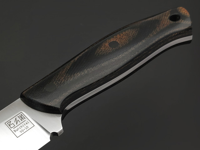 Zh Knives нож Пэрсик сталь VG-10 satin, рукоять Micarta black & brown, пины карбон