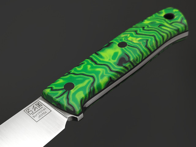 Zh Knives нож Bullet сталь JM390A satin, рукоять Micarta chaotic neon, пины карбон, G10