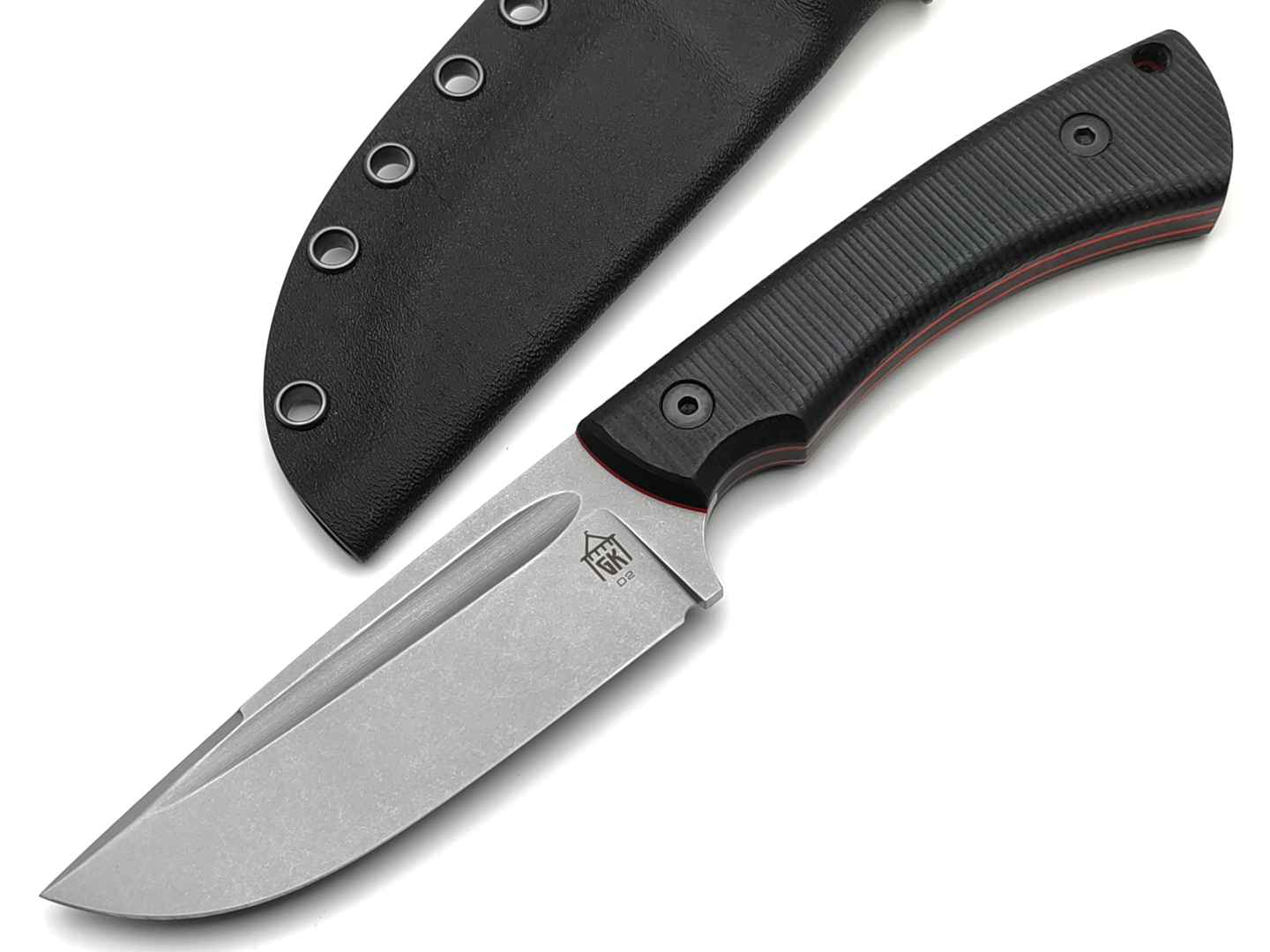 Град Горький нож Райбек №2 сталь D2 stonewash, рукоять G10 black&red