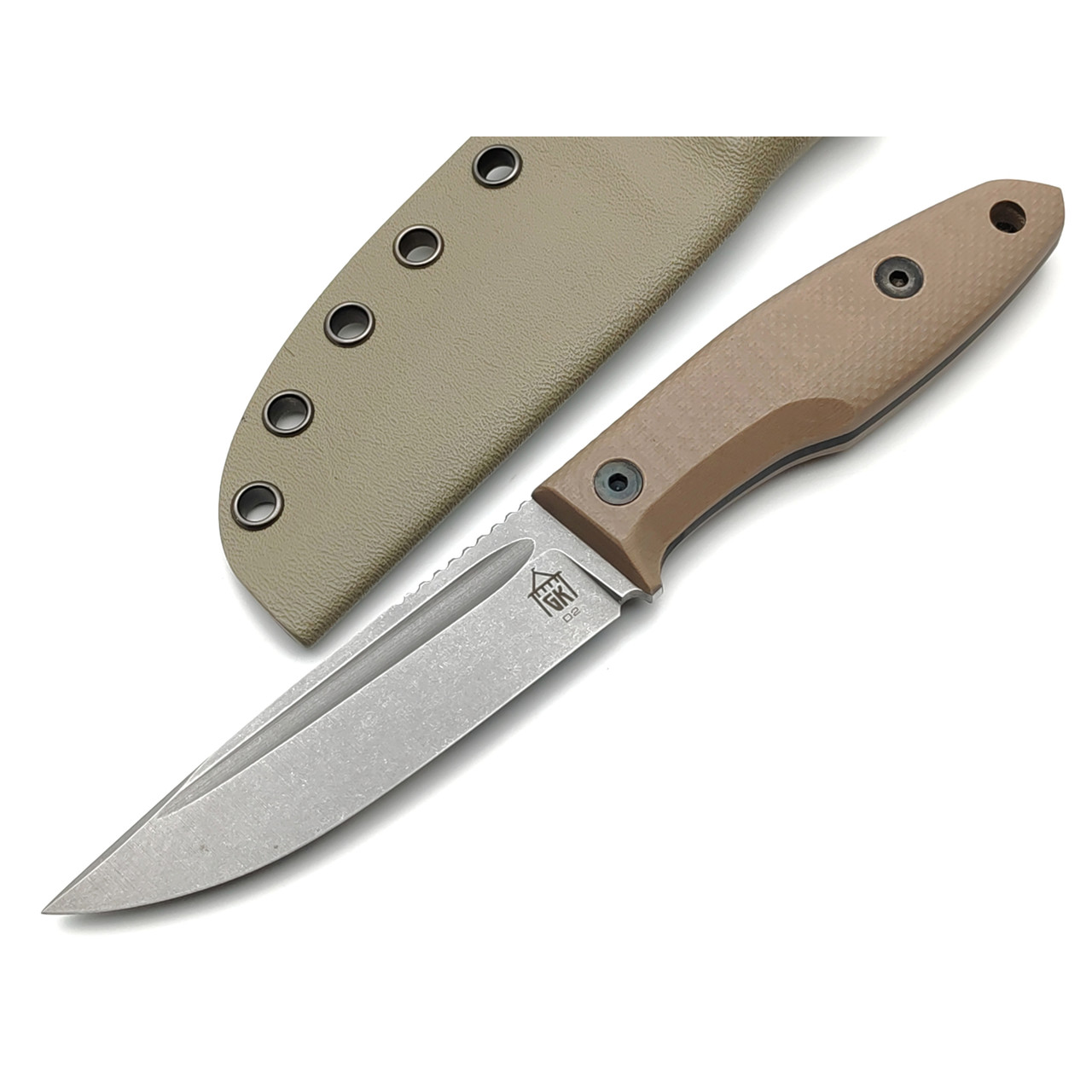 Град Горький нож Байкер сталь D2 стоунвош, рукоять G10 tan&black