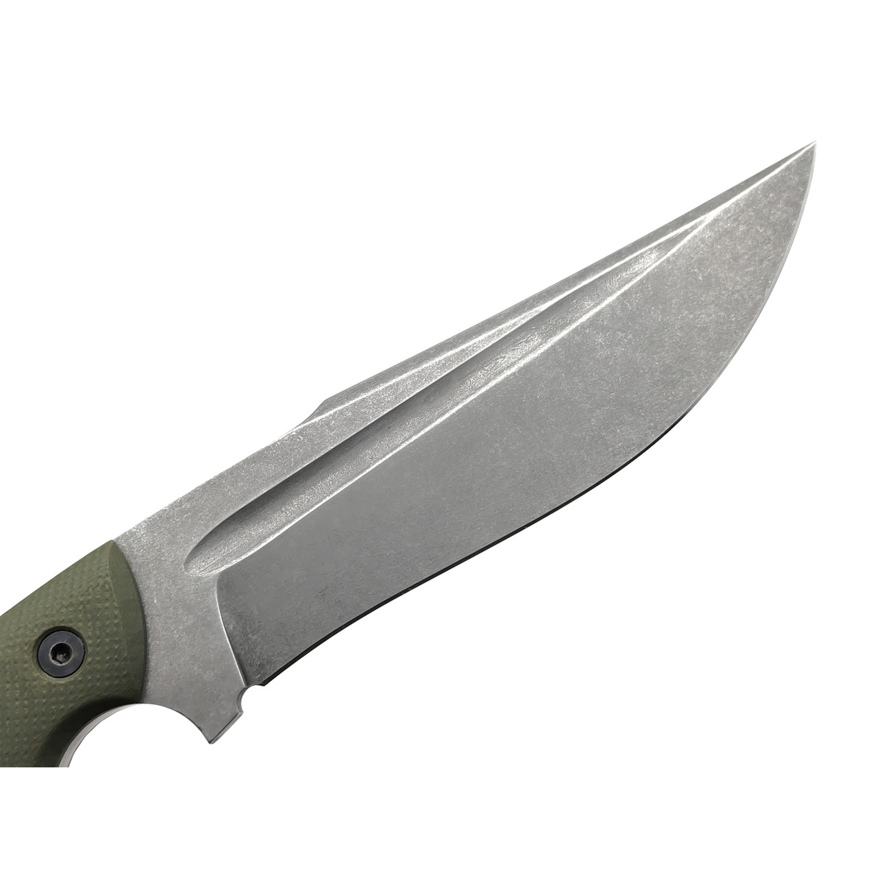 Град Горький нож Боуи сталь D2 блэквош, рукоять G10 olive