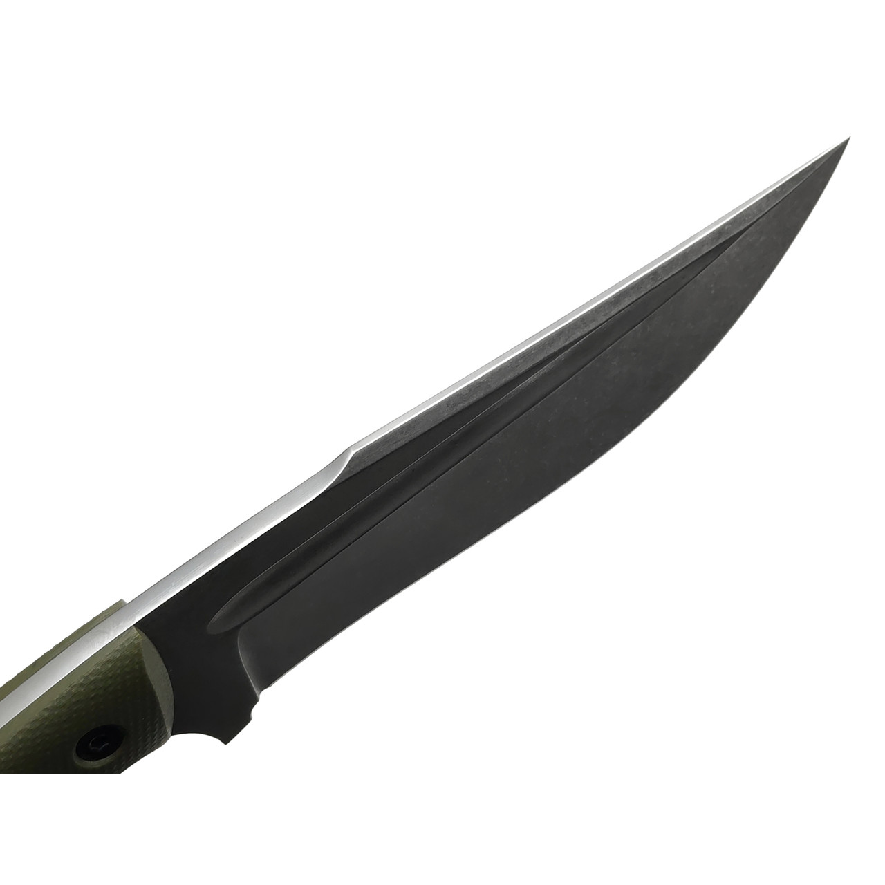 Град Горький нож Боуи сталь D2 блэквош, рукоять G10 olive