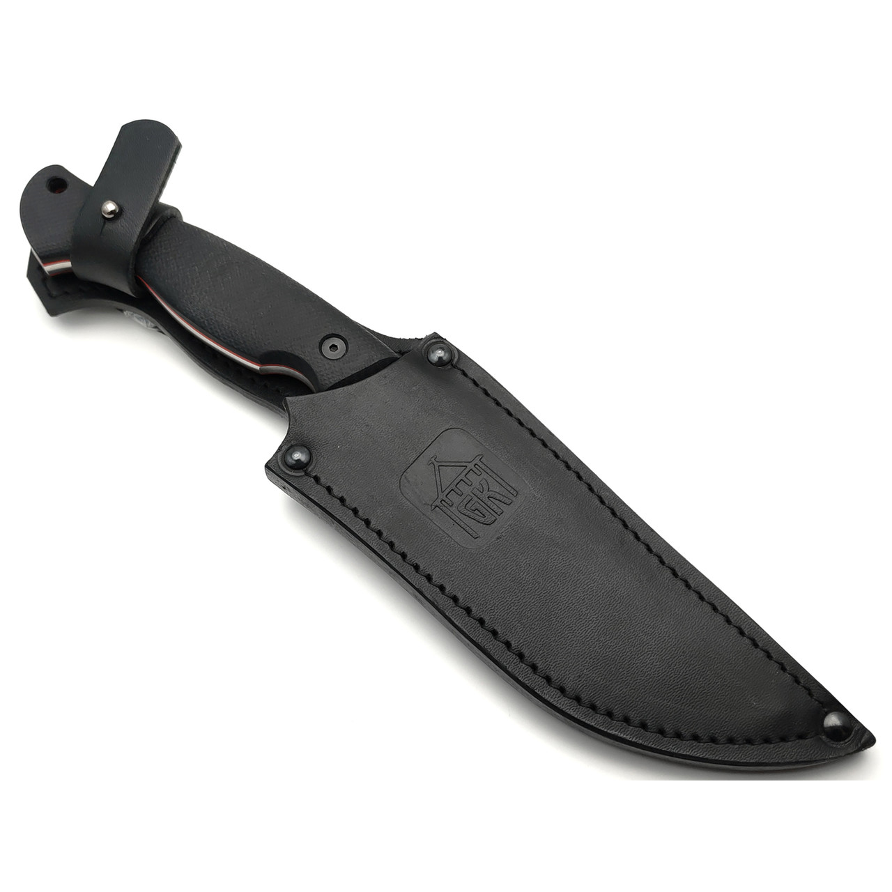 Град Горький нож Боуи сталь D2 блэквош, рукоять G10 black&red