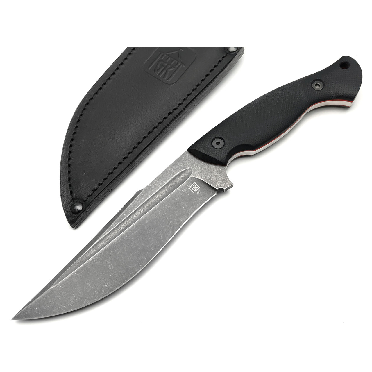 Град Горький нож Боуи сталь D2 блэквош, рукоять G10 black&red