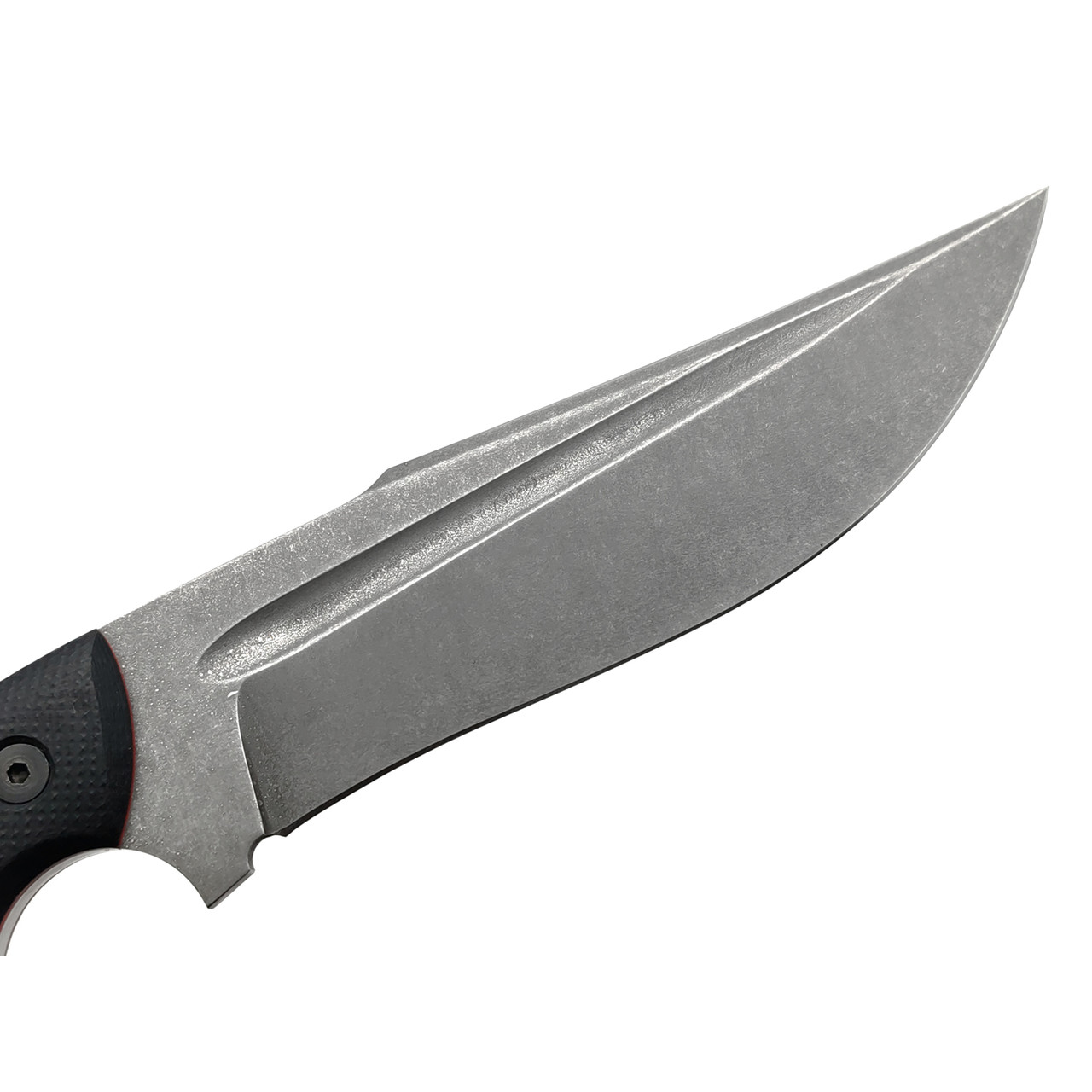 Град Горький нож Боуи сталь D2 блэквош, рукоять G10 black&red