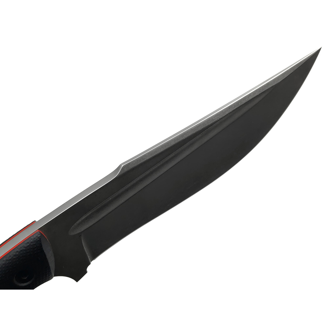 Град Горький нож Боуи сталь D2 блэквош, рукоять G10 black&red