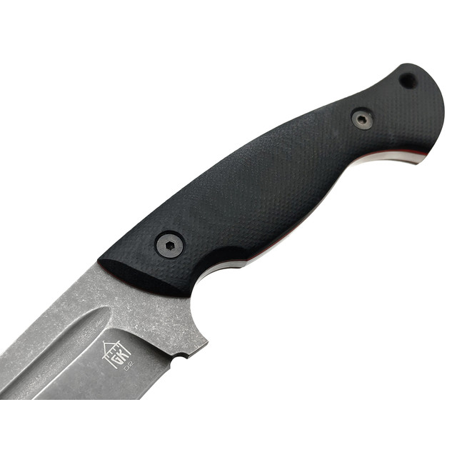 Град Горький нож Боуи сталь D2 блэквош, рукоять G10 black&red