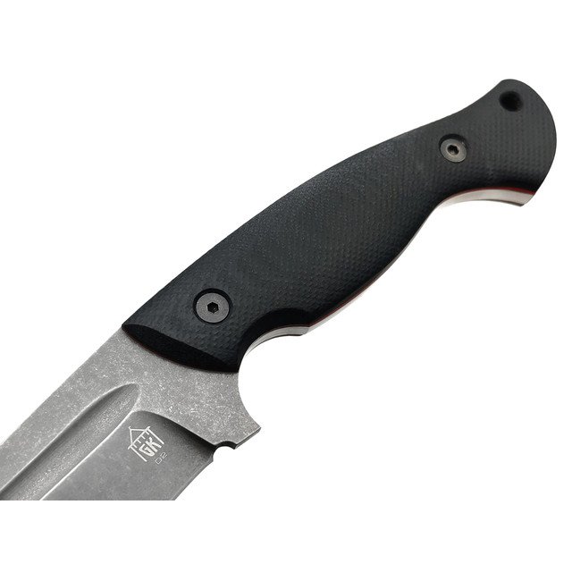 Град Горький нож Боуи сталь D2 блэквош, рукоять G10 black&red