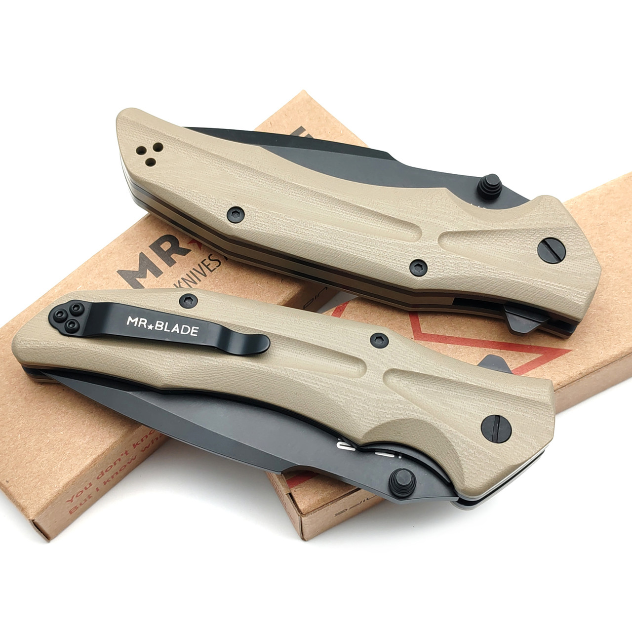 Mr.Blade нож HT-2 сталь D2 блэквош, рукоять G10 tan