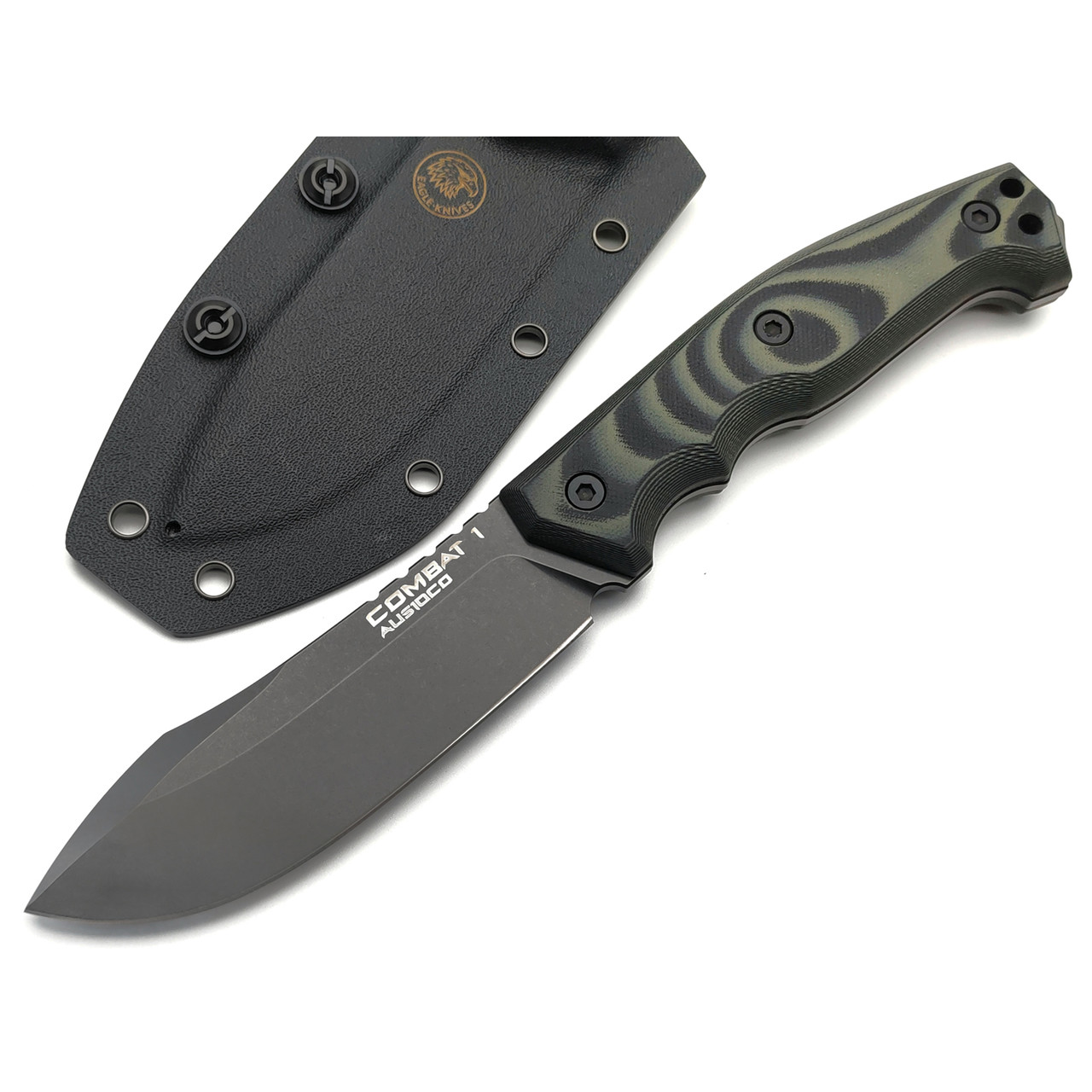 Eagle Knives нож Combat 1 сталь Aus10Co black, рукоять G10 green & orange, ножны Kydex