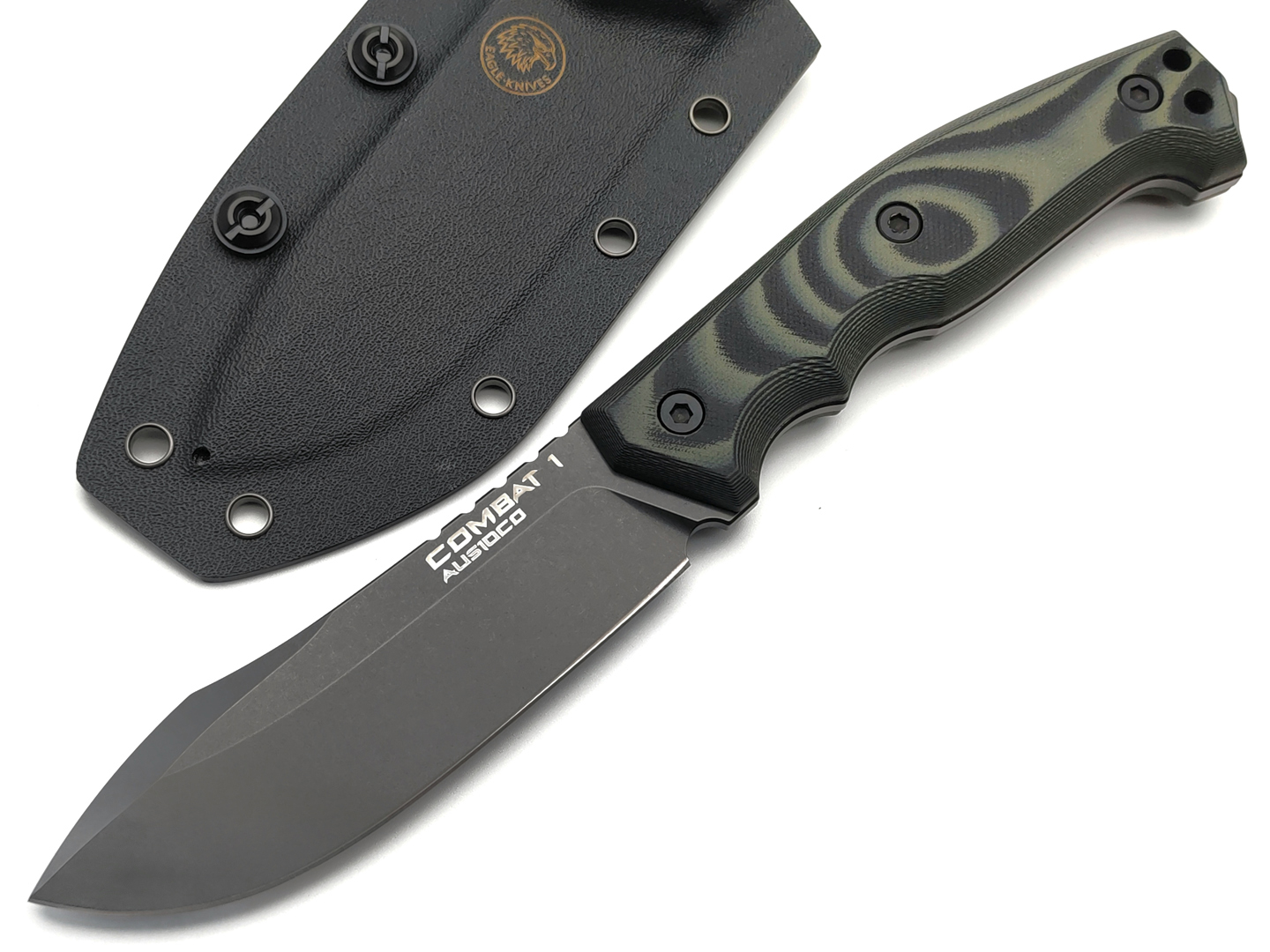 Eagle Knives нож Combat 1 сталь Aus10Co black, рукоять G10 green & orange, ножны Kydex