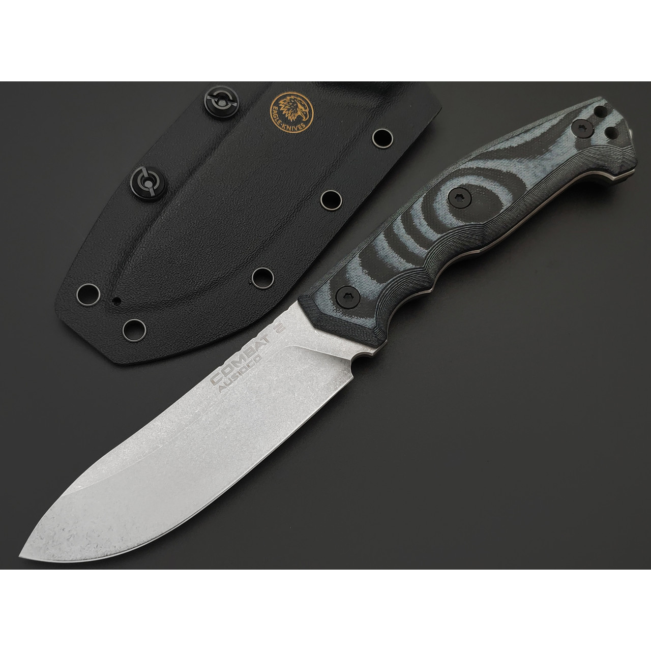 Eagle Knives нож Combat 2 сталь Aus10Co стоунвош, рукоять G10 black & grey, ножны Kydex