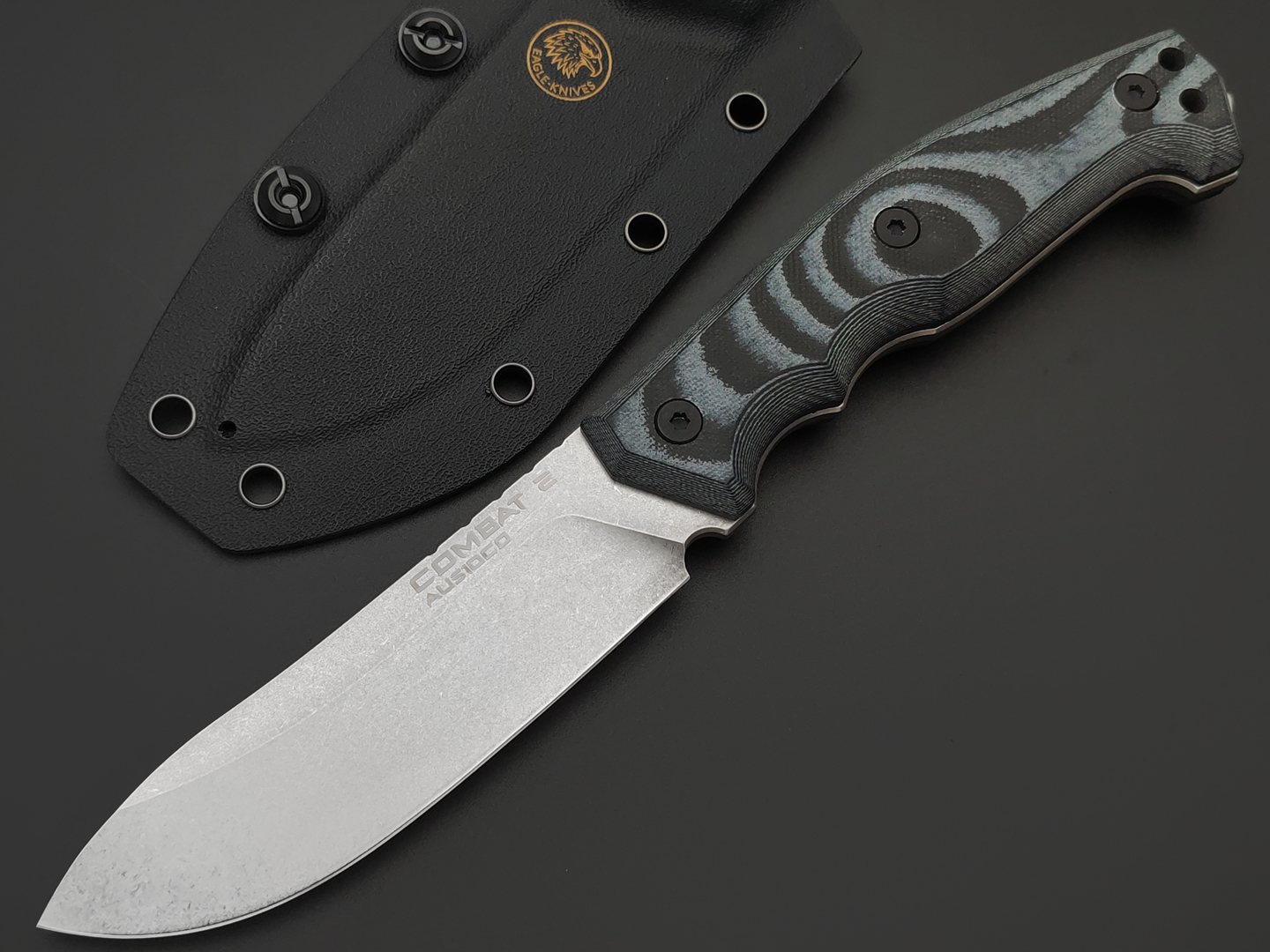 Eagle Knives нож Combat 2 сталь Aus10Co stonewash, рукоять G10 black & grey, ножны Kydex