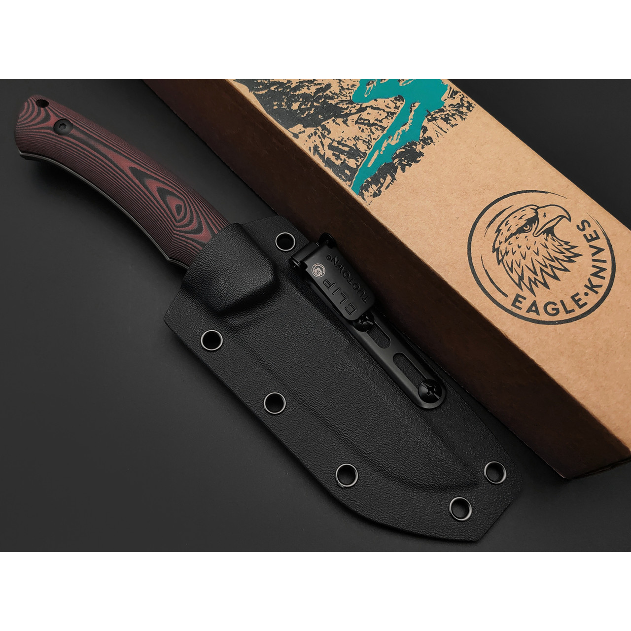 Eagle Knives нож Fisher 1 сталь Aus10Co стоунвош, рукоять G10 black & red, ножны Kydex
