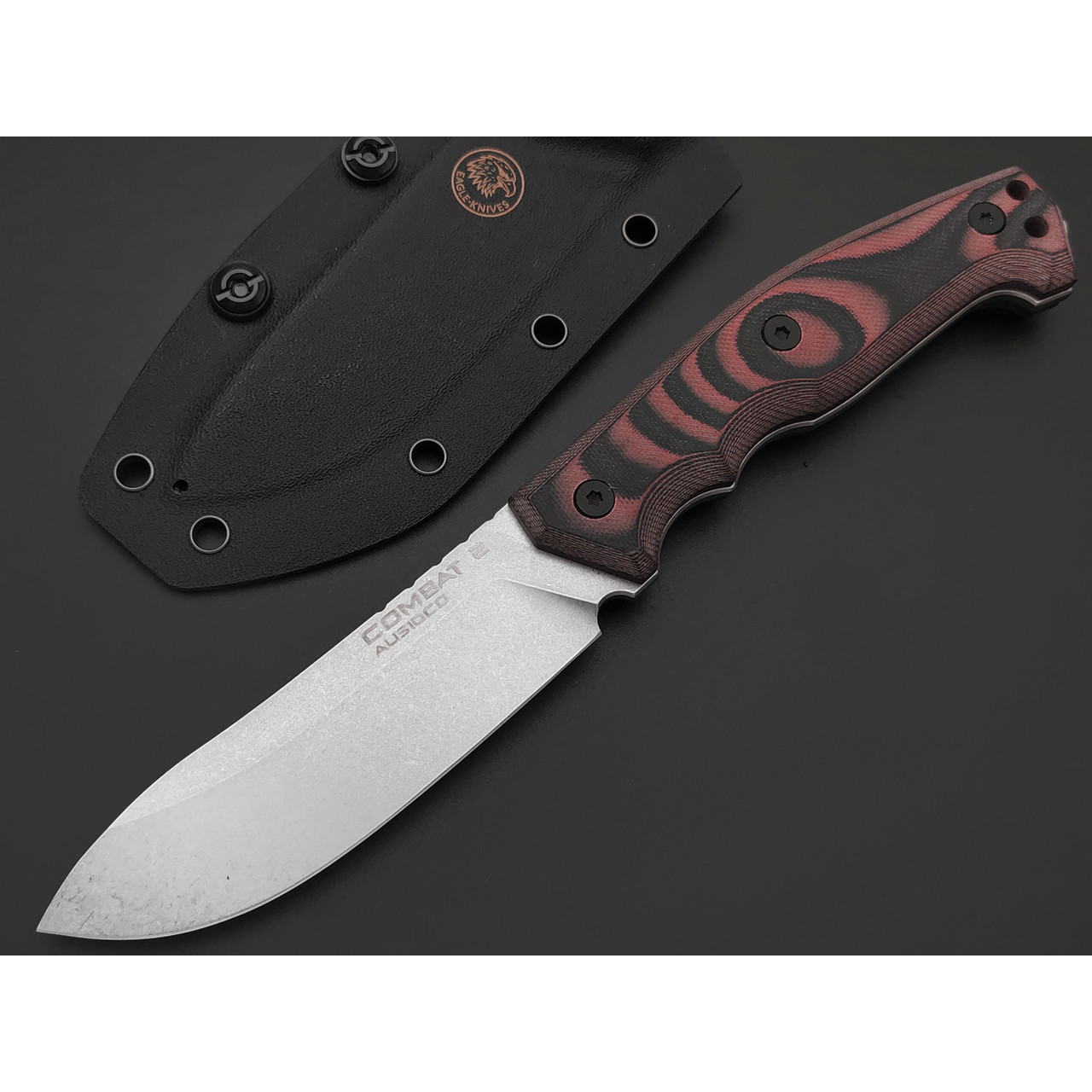 Eagle Knives нож Combat 2 сталь Aus10Co стоунвош, рукоять G10 black & red, ножны Kydex