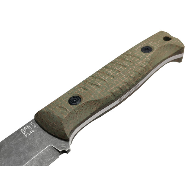 BRK нож Подорожник сталь K340 блэквош, рукоять Micarta jute olive