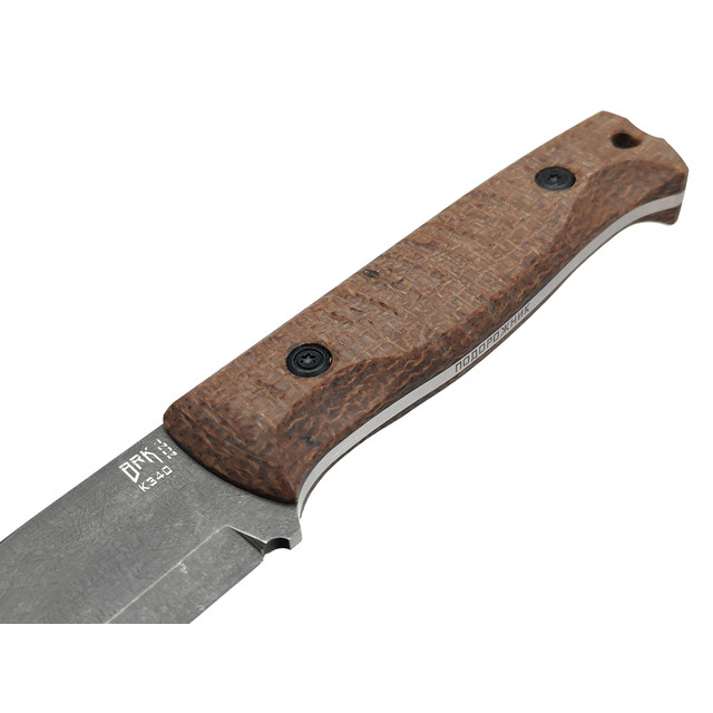 BRK нож Подорожник сталь K340 блэквош, рукоять Micarta jute brown
