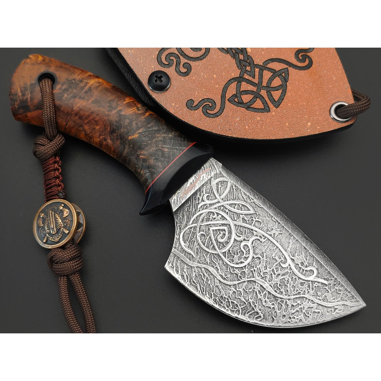 Волчий Век нож Полундра Custom сталь N690 WA худ. травление, Рукоять карельская берёза G10, карбон