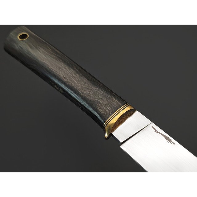Волчий Век нож Слон Custom сталь CPM S125V WA сатин, Рукоять карбон Dark Matter Gold, латунь