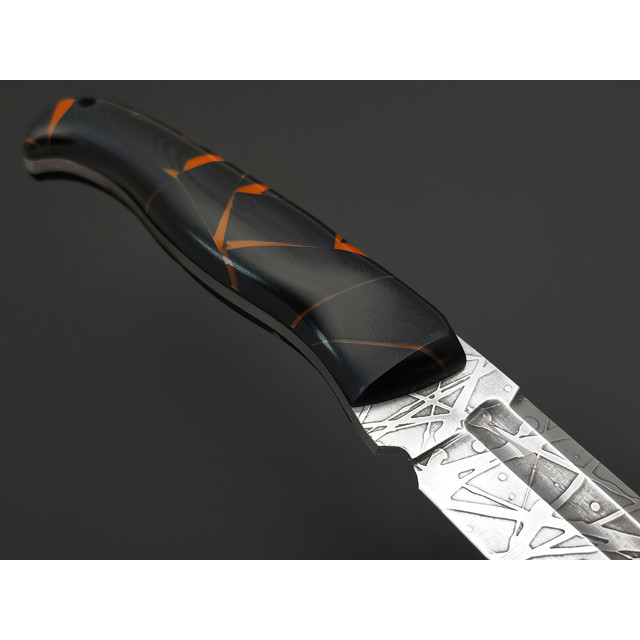 Волчий Век нож Ямской Custom сталь N690 WA травление chaotic camo, Рукоять G10, композит, пины карбон