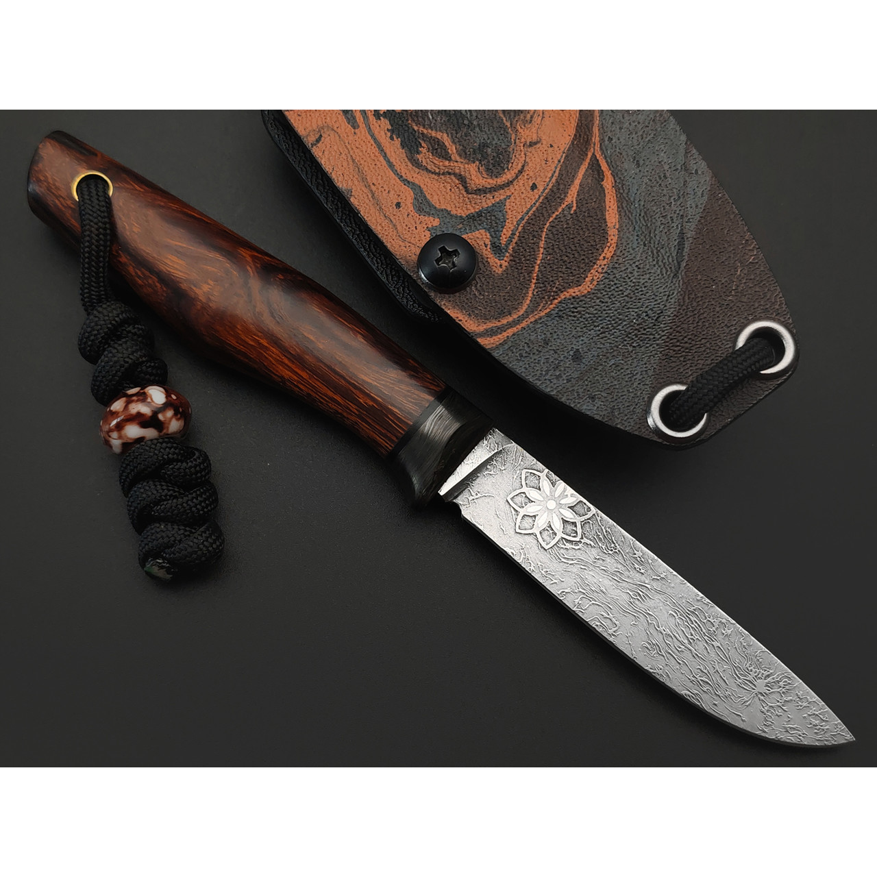 Волчий Век нож Слонёнок Custom сталь N690 WA худ. травление, Рукоять айронвуд, карбон Dark Matter Gold