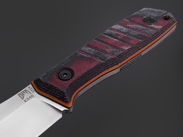 BRK нож Шиповник сталь K340 bead-blast, рукоять Micarta bordo, orange & yellow