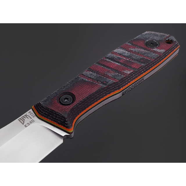 BRK нож Шиповник сталь K340 bead-blast, рукоять Micarta bordo, orange & yellow