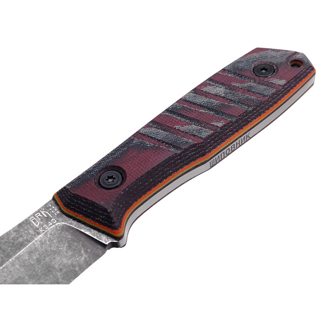 BRK нож Шиповник сталь K340 блэквош, рукоять Micarta bordo, orange & yellow