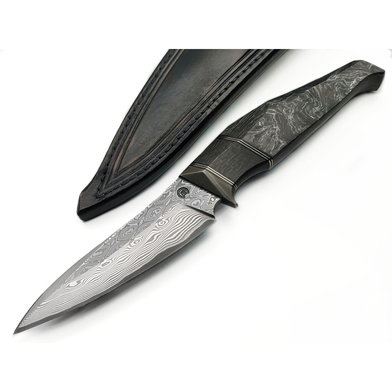 Кузница Васильева нож НЛВ166 ламинат Vanadis 8, рукоять Карбон Dark Matter Silver, карбон black, никель