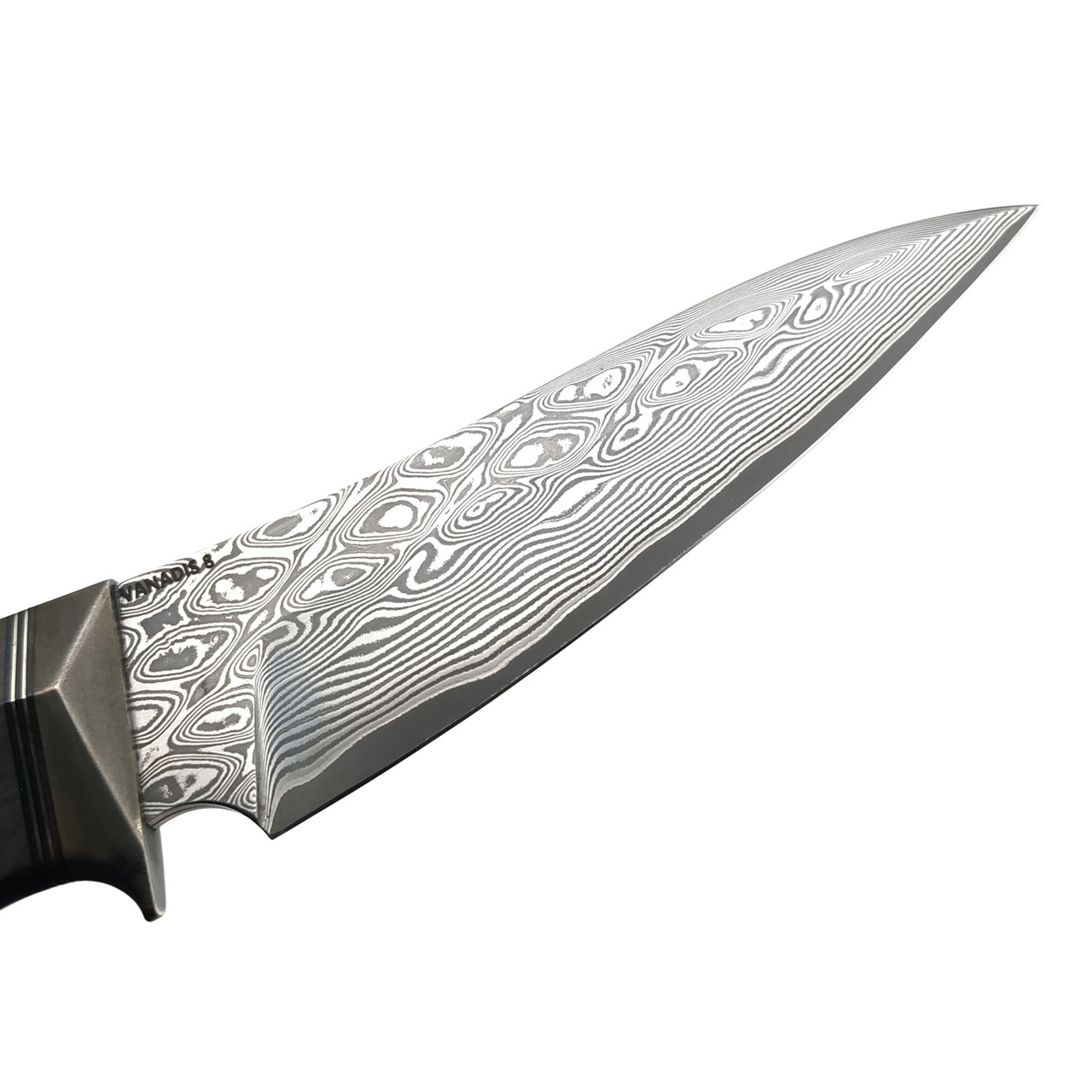 Кузница Васильева нож НЛВ166 ламинат Vanadis 8, рукоять Карбон Dark Matter Silver, карбон black, никель