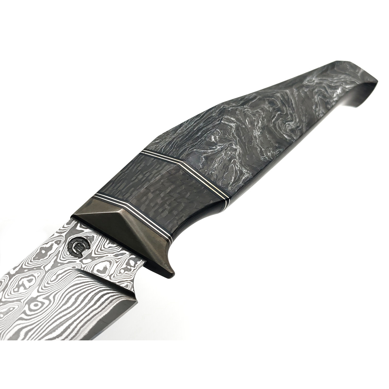 Кузница Васильева нож НЛВ166 ламинат Vanadis 8, рукоять Карбон Dark Matter Silver, карбон black, никель