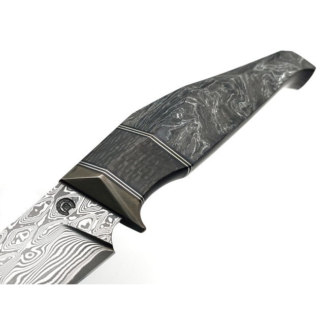 Кузница Васильева нож НЛВ166 ламинат Vanadis 8, рукоять Карбон Dark Matter Silver, карбон black, никель