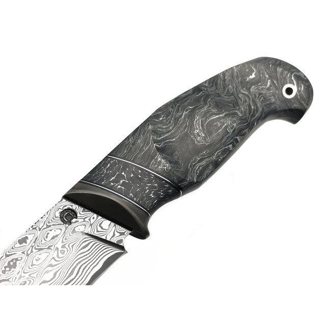 Кузница Васильева нож НЛВ157 ламинат K390, рукоять Карбон Dark Matter Silver, карбон silver, никель