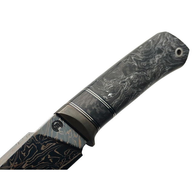 Кузница Васильева нож НЛВ170 ламинат 80CrV2, рукоять Карбон Dark Matter Silver, карбон black, никель