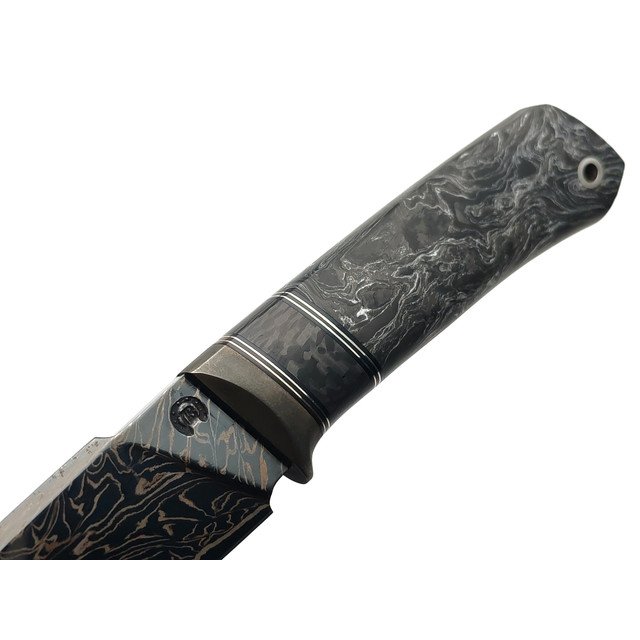 Кузница Васильева нож НЛВ170 ламинат 80CrV2, рукоять Карбон Dark Matter Silver, карбон black, никель