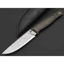Кузница Васильева нож НЛВ169 ламинат M398, рукоять Карбон black, карбон Dark Matter Silver, никель