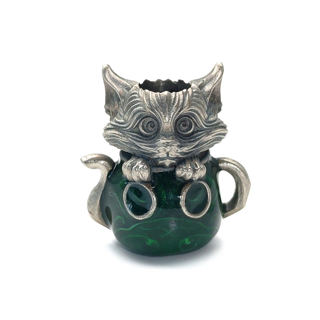 my_Knot бусина Котофейник нейзильбер, эмаль Green