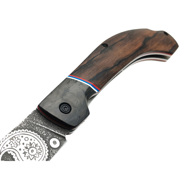 Товарищество Завьялова складной нож Пчак сталь CPR, рукоять Зирикот, carbon fiber, G10 white, blue & red