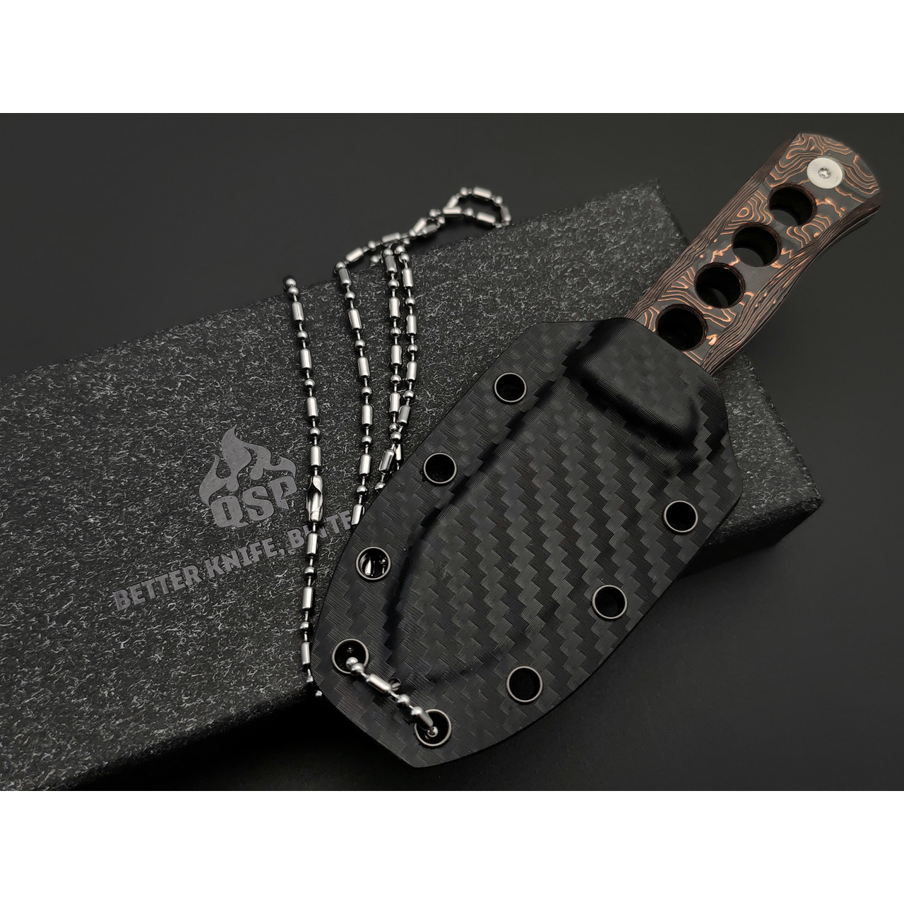 Нож QSP Canary QS141-F сталь damascus, рукоять Carbon chaotic copper