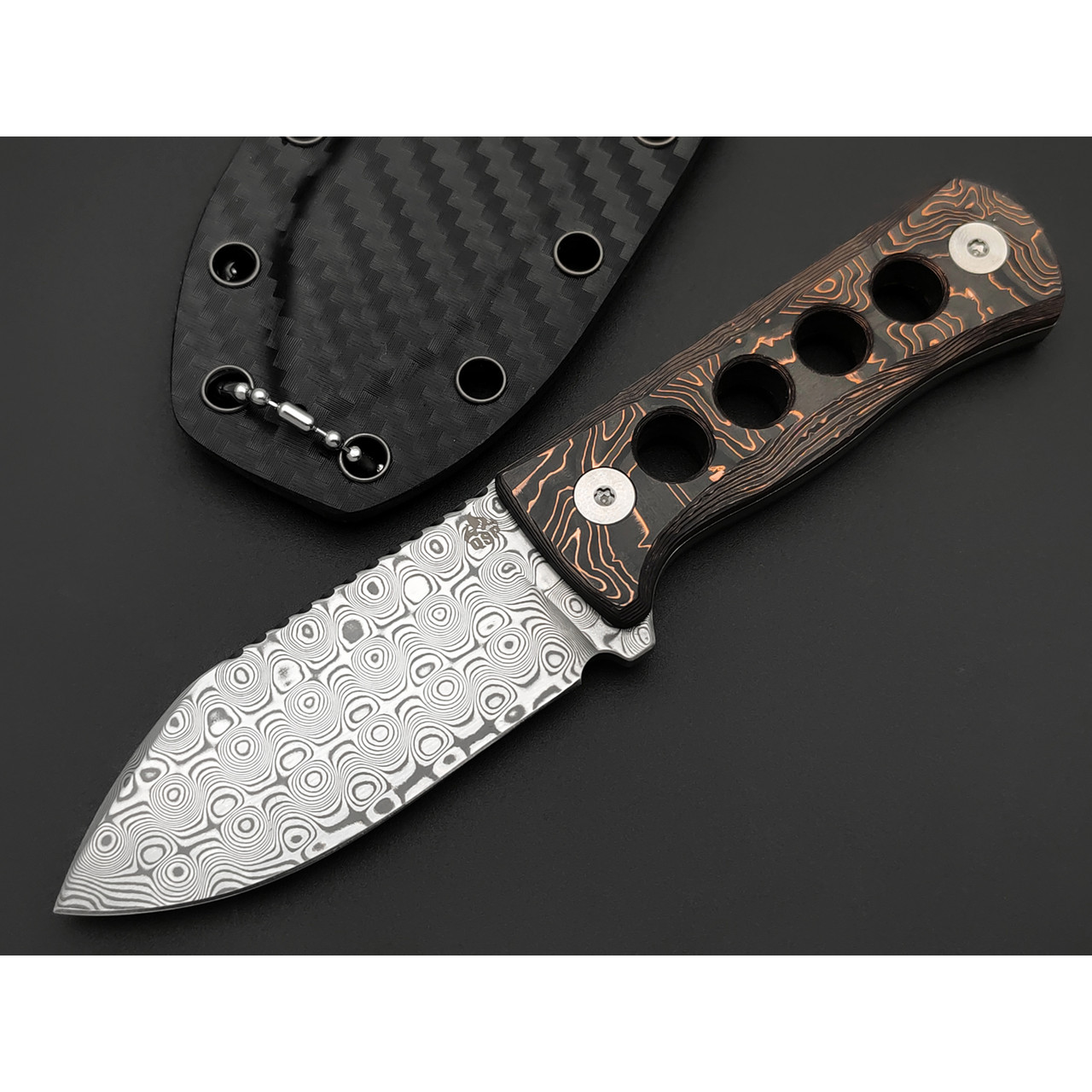 Нож QSP Canary QS141-F сталь damascus, рукоять Carbon chaotic copper