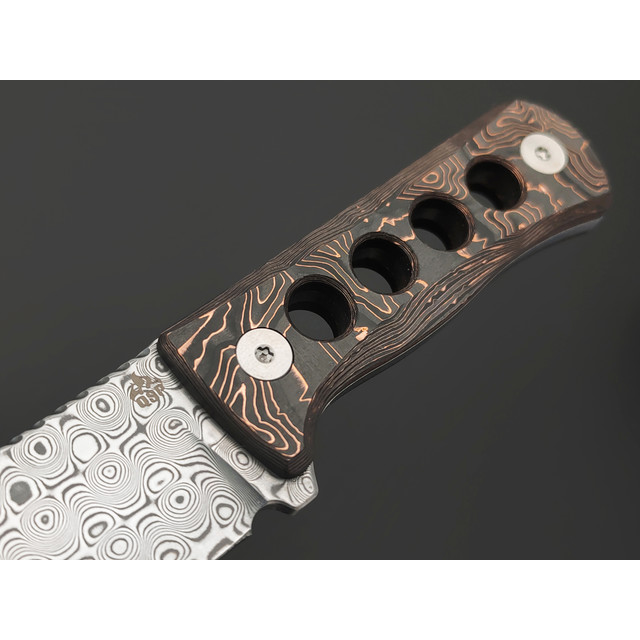 Нож QSP Canary QS141-F сталь damascus, рукоять Carbon chaotic copper