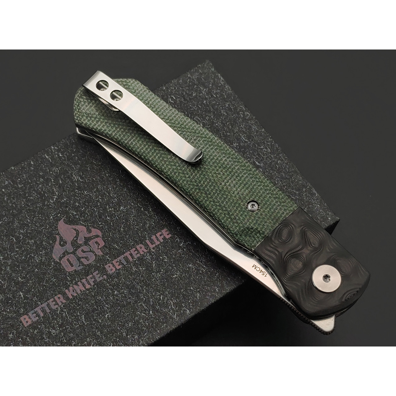 Нож QSP Gannet QS137-C сталь 154CM, рукоять Micarta green, carbon fiber