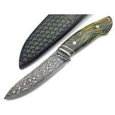 Влад Матвеев нож VMR63 мозаичный дамаск, рукоять Карельская берёза, Micarta chaotic, сталь
