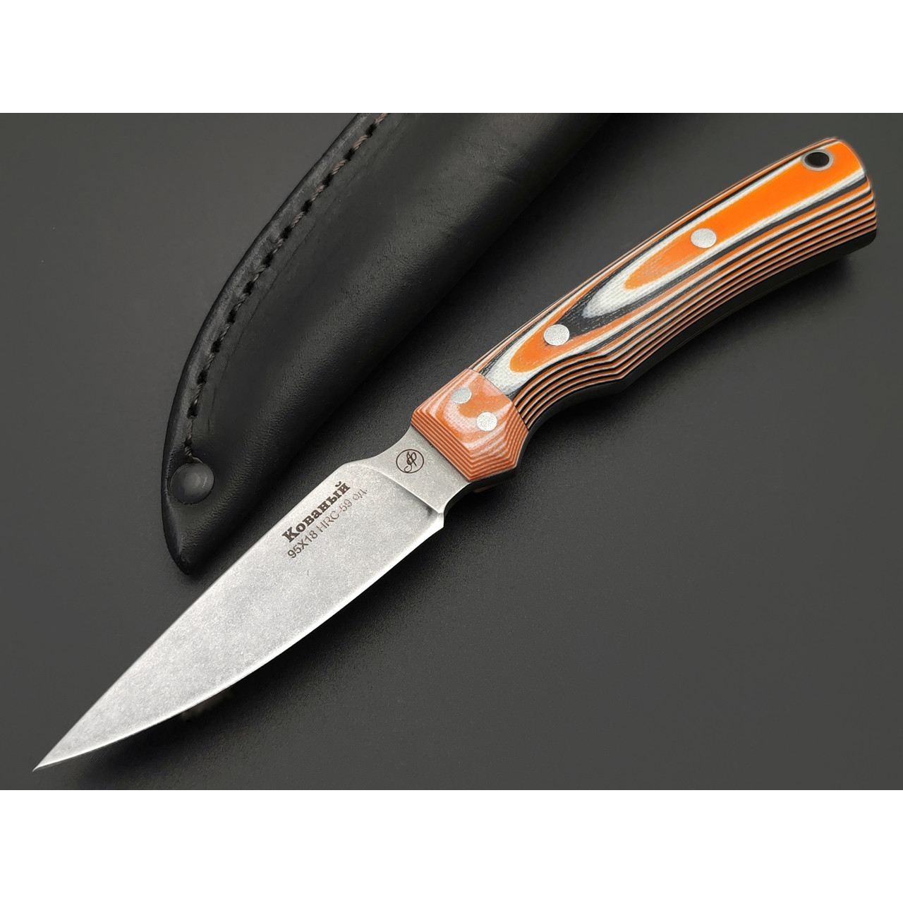 Фурсач А. А. нож Рысь малютка, сталь 95Х18 стоунвош, рукоять G10 black & orange & white